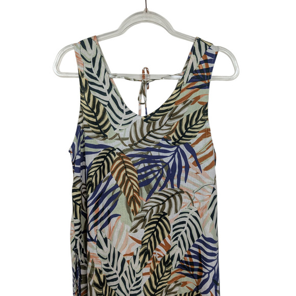 Tahari Dress Womens Medium Linen Sleeveless Leaf Print Summer Tropical V Neck - Picture 6 of 10